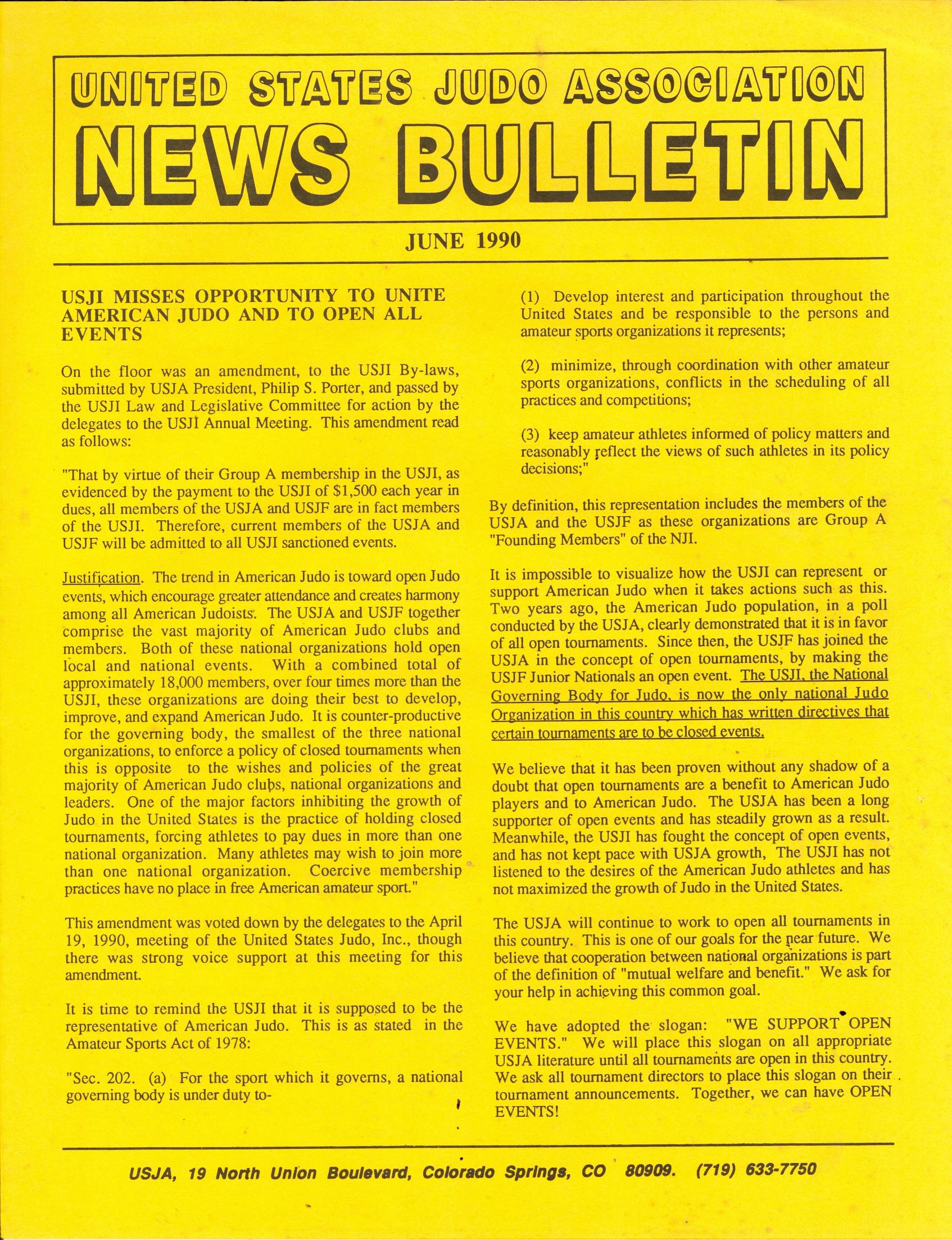 06/90 United States Judo Association News Bulletin